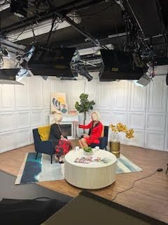 Theodora on set during a CBS studio taping